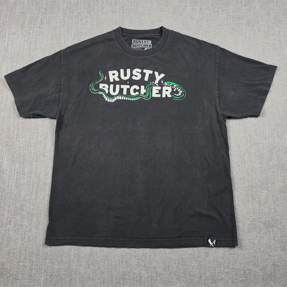 Rusty Butcher Shirt Mens XL Graphic Tee Black Grim Reaper Snake Grunge Y2K